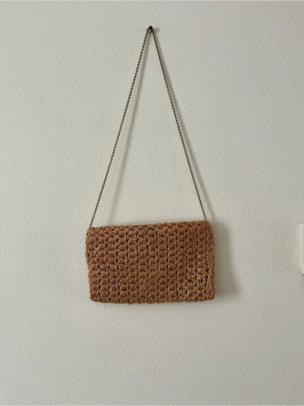 Woven Straw Envelope Crossbody Bag - Brown